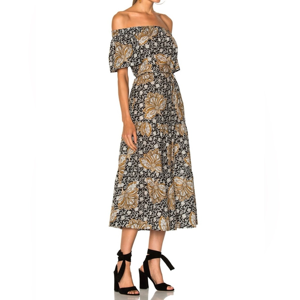 A.L.C. Doris Off Shoulder Printed Midi Dress Size 4